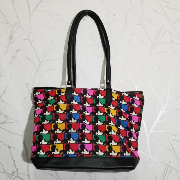 Mickey & Co Mickey Mouse Print Canvas Shoulder Tote Diaper Bag - Picture 3 of 7